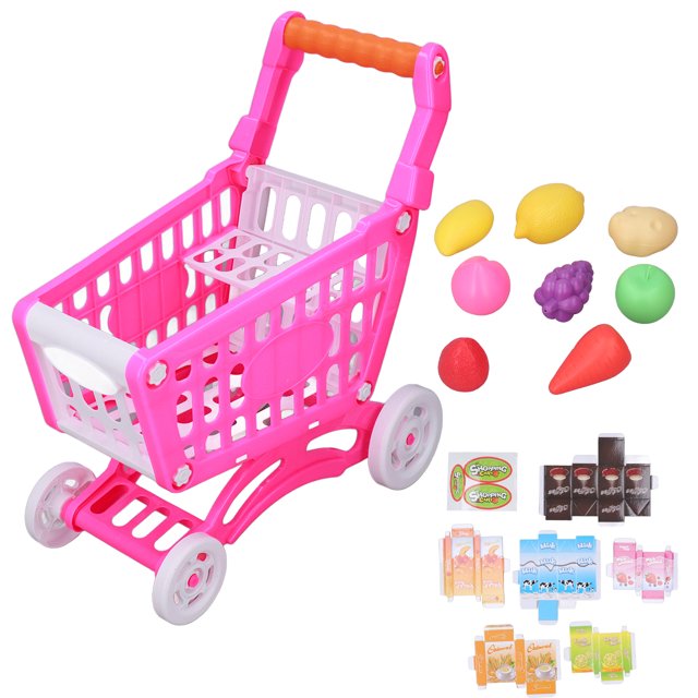 Ccdes Kids Shopping Cart Play Food Toys, Kids Shopping Cart Set Plastic For Learning Development