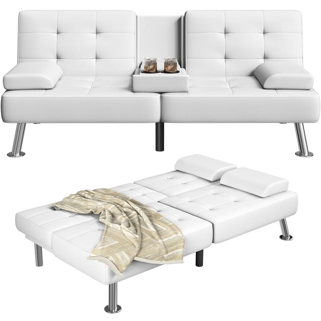 Homall Canapé-Lit Futon, Canapé Futon Ajustable, Canapé-Lit Moderne pour Salon, Bureau d'Affaires, Fauteuil Inclinable avec Porte-Gobelets