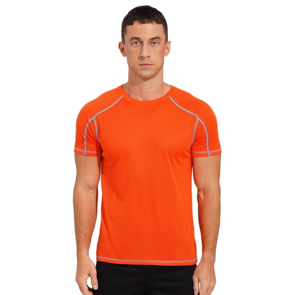 Aislor Men's Rash Guard Swim Shirts Short Sleeve UPF 50+ Swimming Top Gym Workout Muscle Tee Tops Orange 6XL