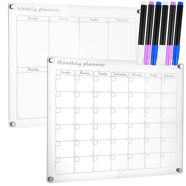 OULII 2 Pcs Tableau Mémo Transparent pour Réfrigérateur en Acrylique Planification Hebdomadaire Calendrier Effaçable à Sec Usage Domestique