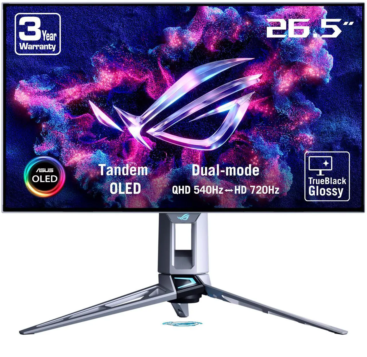 ASUS ROG Swift 27 inch (26.5" viewable) Dual Mode QHD 1440P 540Hz Full HD 720Hz AMD FreeSync Premium Pro & G-SYNC compatible 0.02ms HDR500 OLED Gaming Computer Monitor Glossy True Black PG27AQWP-W