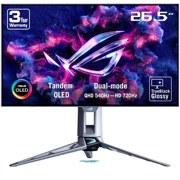ASUS ROG Swift 27 Pouces (26,5 Pouces Visible) Double Mode QHD 1440P 540Hz Full HD 720Hz AMD FreeSync Premium Pro & G-SYNC compatible 0,02ms HDR500 OLED Moniteur d'Ordinateur de Jeu Noir Véritable Lustré PG27AQWP-W
