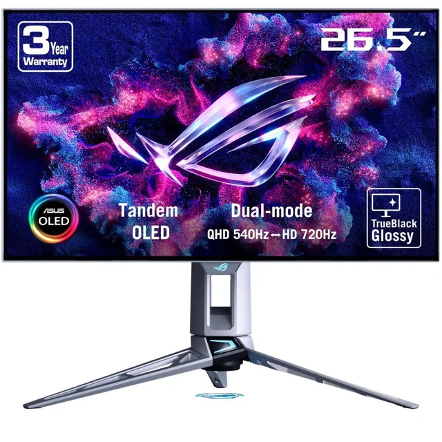 ASUS ROG Swift 27 inch (26.5" viewable) Dual Mode QHD 1440P 540Hz Full HD 720Hz AMD FreeSync Premium Pro & G-SYNC compatible 0.02ms HDR500 OLED Gaming Computer Monitor Glossy True Black PG27AQWP-W