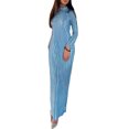 thumbnail image 1 of Faithtur Femmes Automne Robe Longue Couleur Unie Manches Longues Demi-Cou Haut Froncé Robe de Cravate, 1 of 3