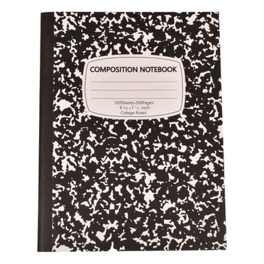 ZTTD 1 Paquet Cahier de Composition à Larges Lignes, 200 Pages (100 Feuilles), 9-3/4x7-1/2 Pouces, Cahiers pour le Travail, Couvertures en Marbre Noir Livres de Composition (Style9-Black)