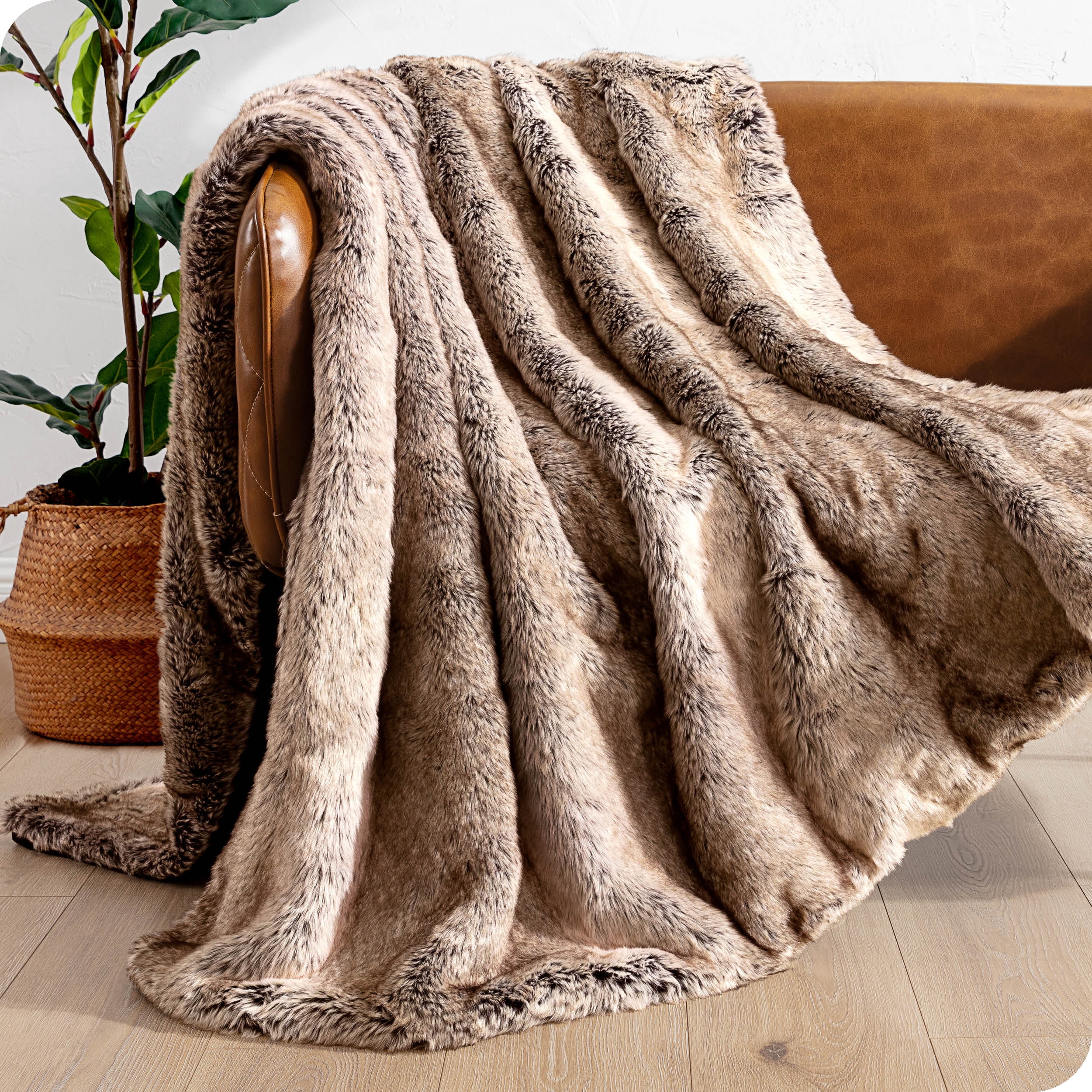 Bare Home Faux Fur Blanket - 47" x 60" - Ultra Soft Fleece - Throw, Variegated Chestnut