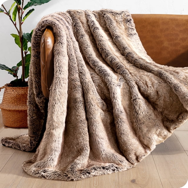 Bare Home Faux Fur Blanket - 47" x 60" - Ultra Soft Fleece - Throw, Variegated Chestnut