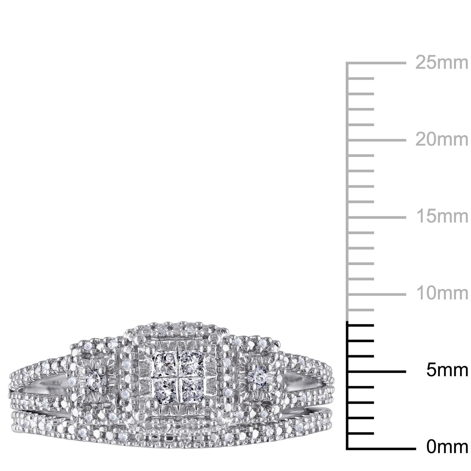 Ensemble nuptial de forme auréole Miabella avec diamants de coupe princesse et de coupe ronde 0,25 CT poids total en argent sterling