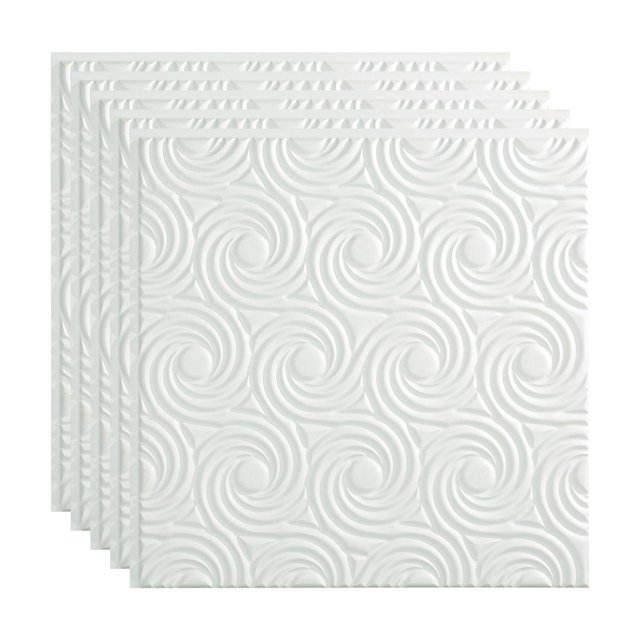 Fasade Cyclone Vinyl 2ft x 2ft Glue Up Ceiling Panel Gloss White 5 Pack