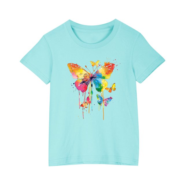 RXIRUCGD 2025 Vêtements d'Été pour Enfants T-shirt Imprimé Mode Mignon Col Rond Manches Courtes