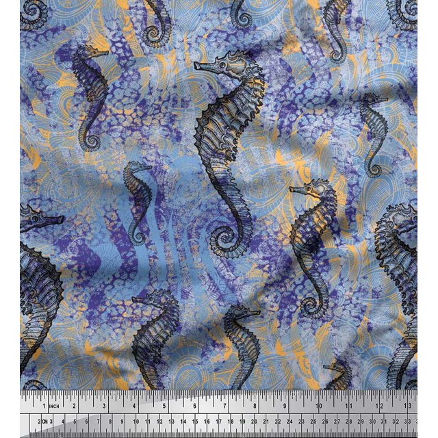 Soimoi Rayon Fabric Texture & Sea Horse Ocean Print Fabric by Yard 56 Inch Wide
