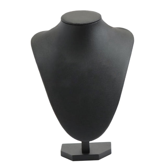 Grils Ladies Black Necklace Display Stand Jewelry Display Mannequin, measuring 25x18cm, made of durable wood with a soft black covering to prevent scratches. Perfect for jewelry storage, showcasing necklaces and pendants in homes or jewelry stores. Features a stable base and elegant design.