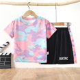 thumbnail image 1 of Ensembles de Blouses et Chemises à Manches Courtes Col Rond, Mode Filles Hauts Décontractés à Manches Courtes Col Rond Ensembles de Pantalons Courts Imprimés Boutons, 1 of 3