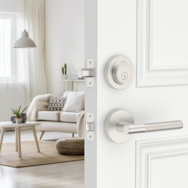Poignées de Porte Mates Intérieures Moletées Intimité Poignées de Porte Levier de Porte Robuste pour Chambre Ou Salle de Bain Réversible Sans Clé pour Portes Gauche Droite AM