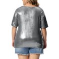 thumbnail image 3 of GRACE & GRANDEUR Haut Grande Taille pour Femmes Métallisé Col Rond Manches Courtes T-Shirt Chemisiers de Fête Tee Hauts, 3 of 5
