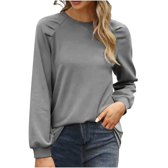 Timegard Hauts pour Femmes Manches Longues Col Rond T-Shirts Décontractés Confortables Couleur Unie Blouses Basiques