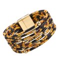 thumbnail image 1 of yingyy Bracelet Multi-layers Magnetic Buckle Leather Multi-colored Leopard Print Bangle Party Decoration Wristband Jewelry Chrysanthemum 1Set, 1 of 6