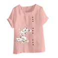 thumbnail image 4 of Cameland Hauts pour Femmes Col Rond Manches Courtes Imprimé Floral Chemise Ample, 4 of 5