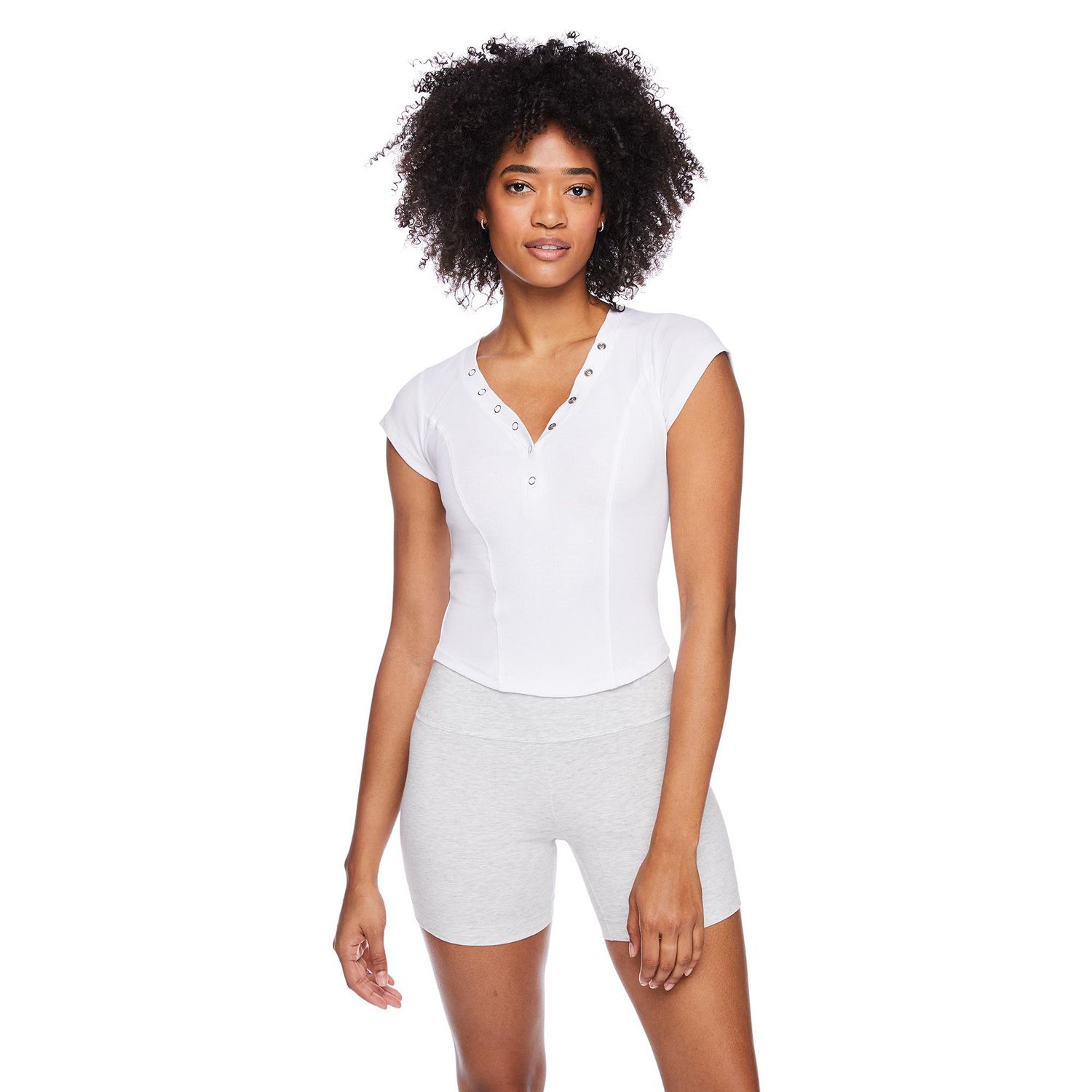 No Boundaries Women's Rib Henley Tee