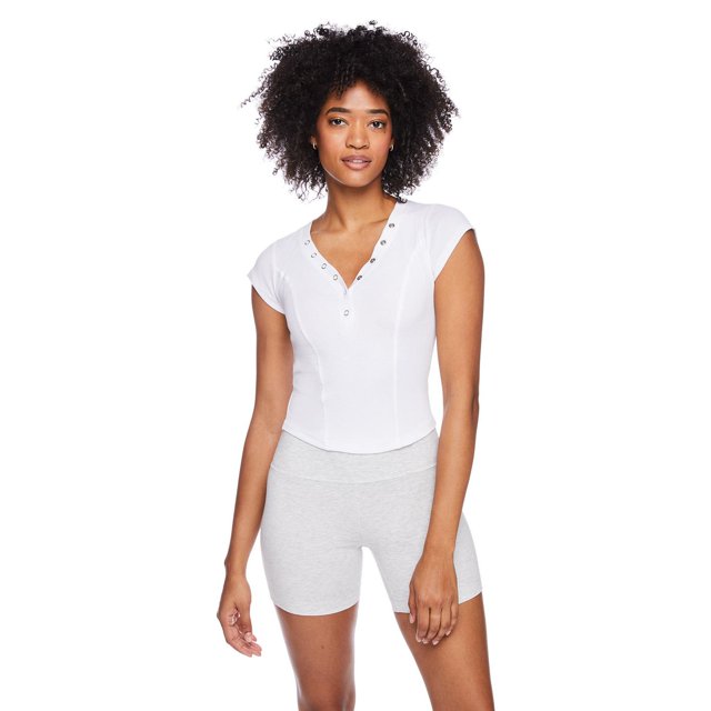No Boundaries Women's Rib Henley Tee
