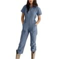 thumbnail image 1 of LSLJS Combinaison Pantalon à Revers Zippée à Taille Plissée Unie Décontractée pour Femme, 1 of 6