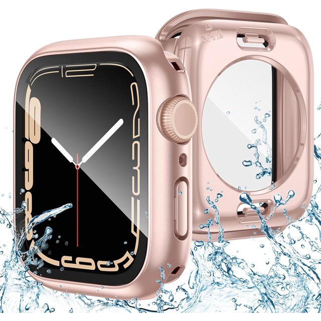 XiHAMA 2 in 1 Waterproof Case Compatible with Apple Watch Screen Protector 44mm SE 2nd Gen Series 6 5 4, 360 Protective Glass Face Cover Hard PC Bumper + Back Frame for Watch Accessories