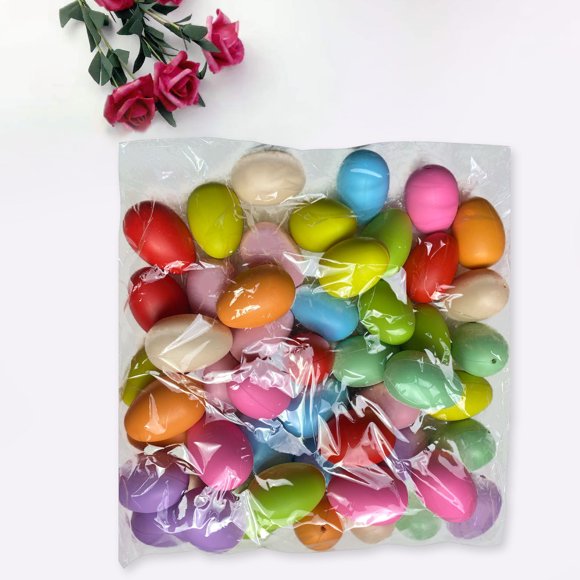 Agiferg 50pcs Easter Eggs Count Colorful Plastic Fake Eggs with String DIY Painting Gift