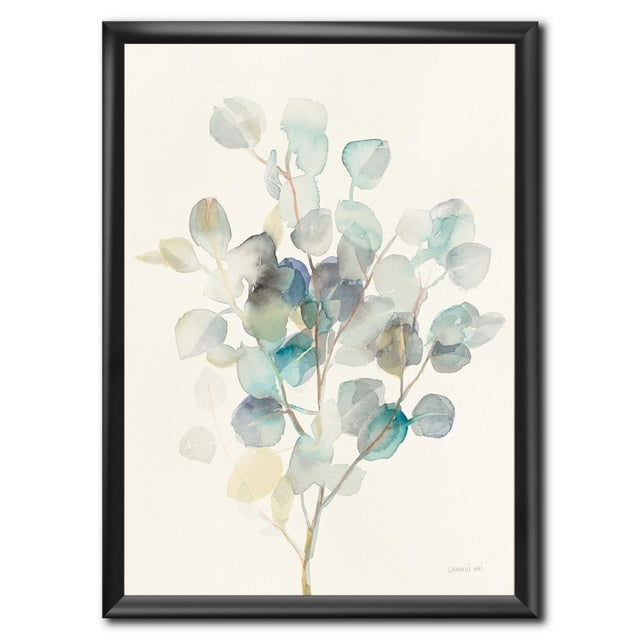 Designart Feuilles d'Eucalyptus I Art Mural Encadré Représentant une Branche d'Eucalyptus Aquarelle Centrée avec des Feuilles Bleu-Vert sur Toile de Coton de Qualité Supérieure, Monté dans un Cadre Noir de 1,5 Po avec Encre Résistante à la Décoloration, Arrivant Prêt à Accrocher avec Quincaillerie Incluse.