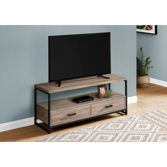 Monarch Specialties Tv Stand, 48 Inch, Console, Media Entertainment Center, Storage Drawers, Living Room, Bedroom, Laminate, Metal, Brown, Black, Contemporary, Modern