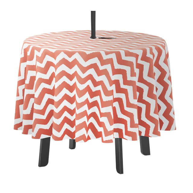 Vargottam Indoor/OutdoorRoundTablecloth 58 InchTablecloth With Umbrella Hole & Zip, Waterproof TableCloth, TableCovers For Backyard Table -Peach