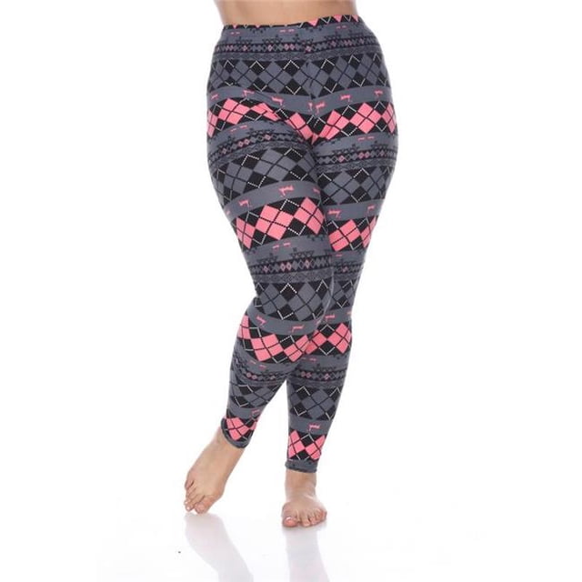 Plus Argyle Print Leggings, Grey & Pink - One Size