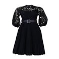 thumbnail image 3 of Robe Ceinturée à la Mode avec Dentelle Crochet et Ourlet Plissé pour Femmes, 3 of 9