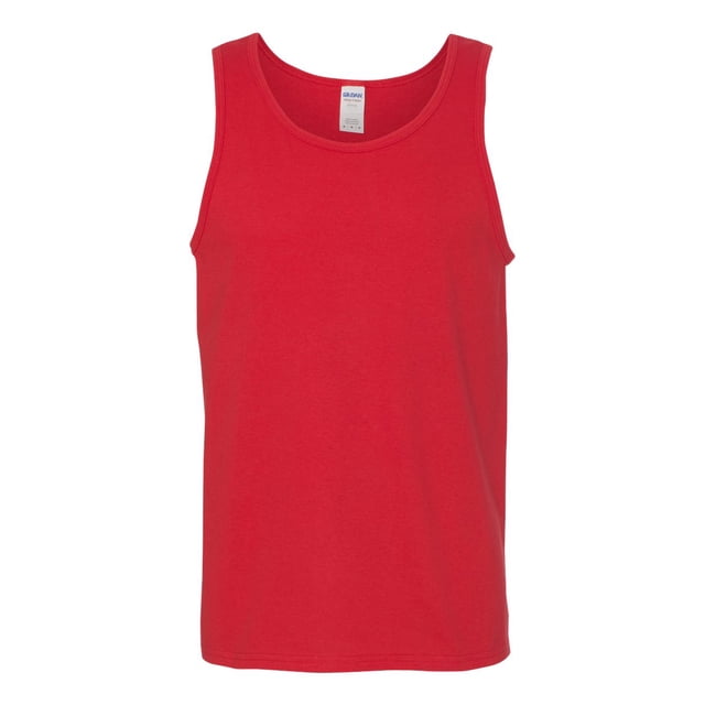 Gildan Débardeur en Coton Épais de Couleur Rouge Uni, Fait de 100 % Coton avec un Poids de Tissu de 5,3 Oz/yd2. Comprend une Étiquette Amovible et 20 Unités pour une texture Douce. le Débardeur Présente un design Classique Sans Manches avec une Encolure Arrondie, Convient au Port Décontracté.
