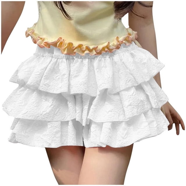 Plebaso Ruffle Shorts for Women Casual Layered Bloomers Sleepwear Solid Color Womens Cute Bottom Shorts