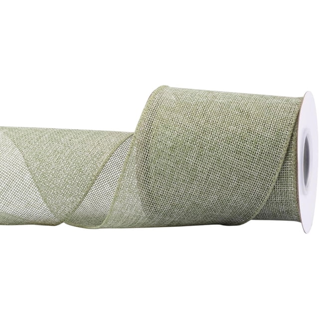Joycrosso Burlap Wired Edge Ribbon 4 inch x 10 Yards, Spring Moss, Ideal for Crafting, Gift Wrapping, Wreath, Christmas Tree, and Rustic Wedding Decorations
