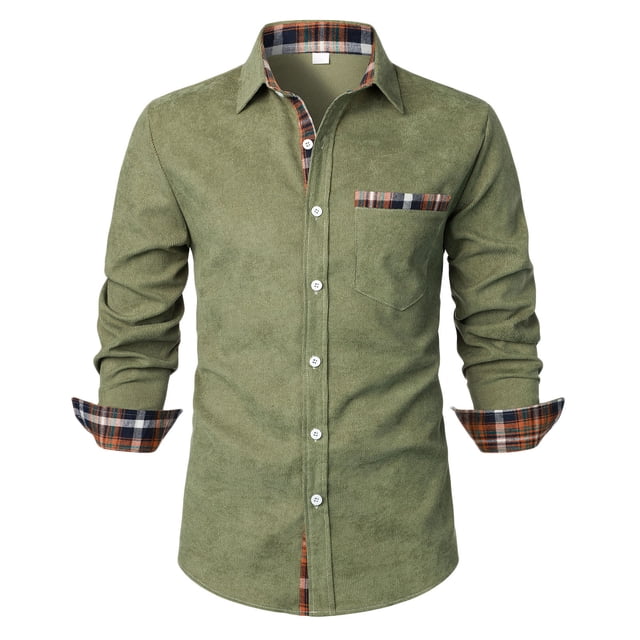 Penkiiy Chemise Habillée Décontractée pour Homme Coupe Ajustée Chemise Boutonnée Col à Carreaux Chemises Infroissables S Vert Armée