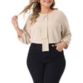thumbnail image 1 of GRACE & GRANDEUR Women's Plus Size Round Neck Tie Front Ruffle Chiffon Work Blouses 2X Apricot, 1 of 6