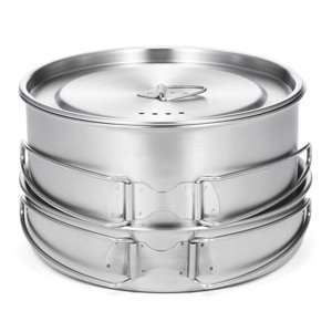 TOMSHOO TOMSHOO Ensemble d'articles de cuisine en acier inoxydable CPJ-64 avec Pot, Pan et Sac Mesh, Compact et Léger pour la cuisine extérieure