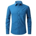 thumbnail image 4 of RXIRUCGD Chemises pour Hommes Décontractées Mode Unies en Tissu Élastique à Col Rabattu avec Boutons, Bleu, Taille : M, 4 of 4