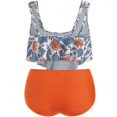 thumbnail image 2 of Women 2Pcs Padded Ruffle Strappy Crop Tops High Waist Bikini Set Swimsuit Swimwear Summer, 2 of 2