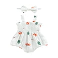 thumbnail image 1 of Baby Girls Rompers Clothes Summer Infant Sleeveless Cotton Linen Bodysuits Jumpsuits Headband Outfits, 1 of 9