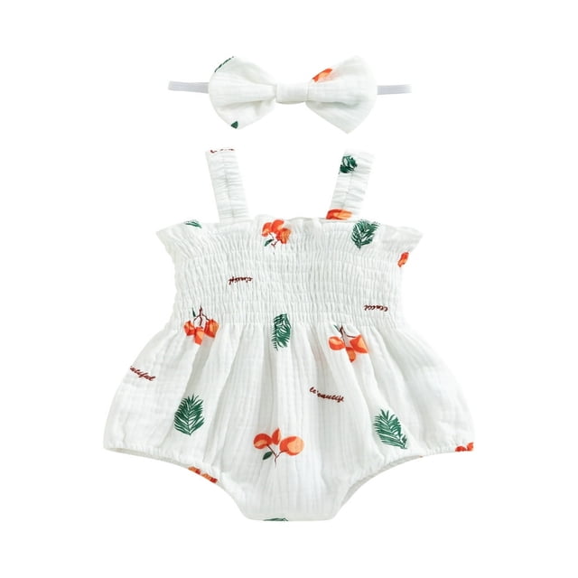 Baby Girls Rompers Clothes Summer Infant Sleeveless Cotton Linen Bodysuits Jumpsuits Headband Outfits
