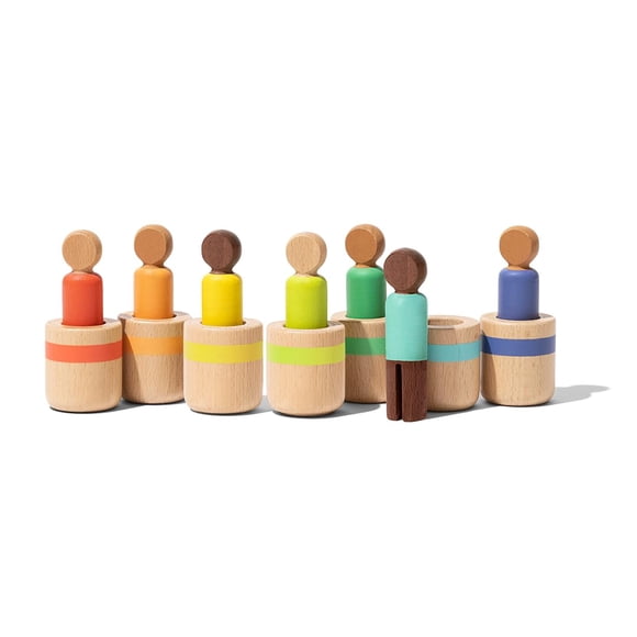 Lovevery Jeu de Chevilles pour Bébé 7 Poupées en Bois Pratique de Correspondance de Couleurs Empilage et Équilibre pour 13 Mois +