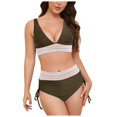 thumbnail image 1 of Huesdet Womens High Waisted Bikini Sets Criss Cross Two Piece Swimsuits Color Block Full Coverage Bathing Suits(Green,L), 1 of 6