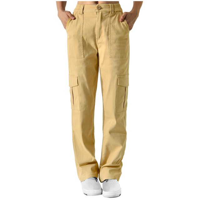 Besolor Pantalon Cargo Extensible Taille Haute Femme Ample Multiples Poches Jambe Droite Grand Pantalon Pantalon Mode Mode Urbaine