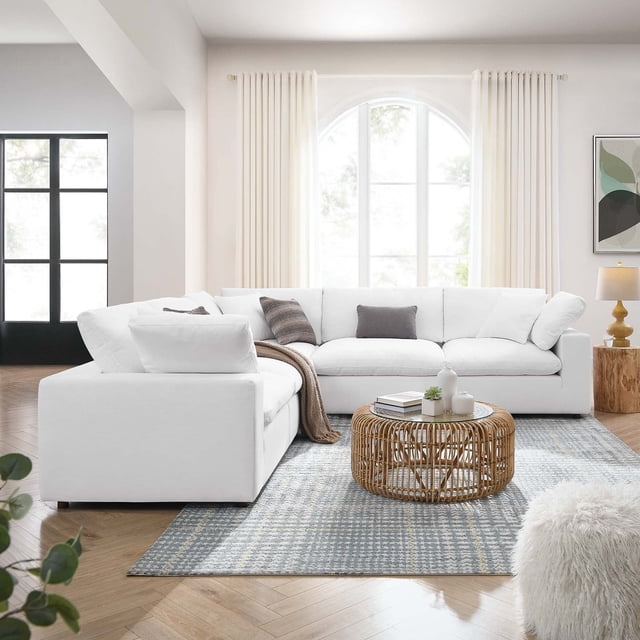 Modway Commix 5 Piece Down Filled Overstuffed Sectional Sofa in Pure White