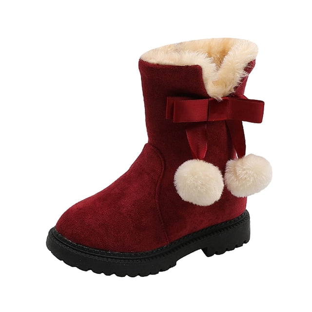 MIASHUI Girls Winter Warm Snow Boots Solid Color Side Zipper Thick Soles Shoes,Red,3.5-4 Years