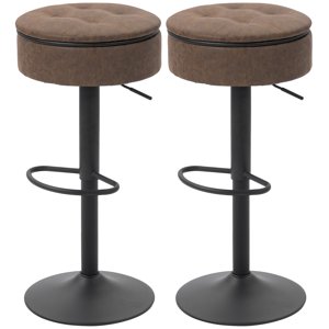 CoSoTower Set of 2 Barstools with Storage, Swivel Bar Stools with PU Leather Upholstered, Footrest, Steel Base, Brown