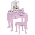 thumbnail image 1 of Qaba Coiffeuse pour Enfants avec Miroir et Tabouret, Design Nuage, Tiroir Rose, 1 of 11