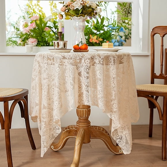 Table Nappe à Manger Française pour Table Basse, Serviette en Dentelle Ajourée, Nappe Rectangulaire Décorative Ronde 55x39 Pouces en Polyester pour Protection de Table d'Appoint, Déco Vintage pour Cuisine à la Maison
